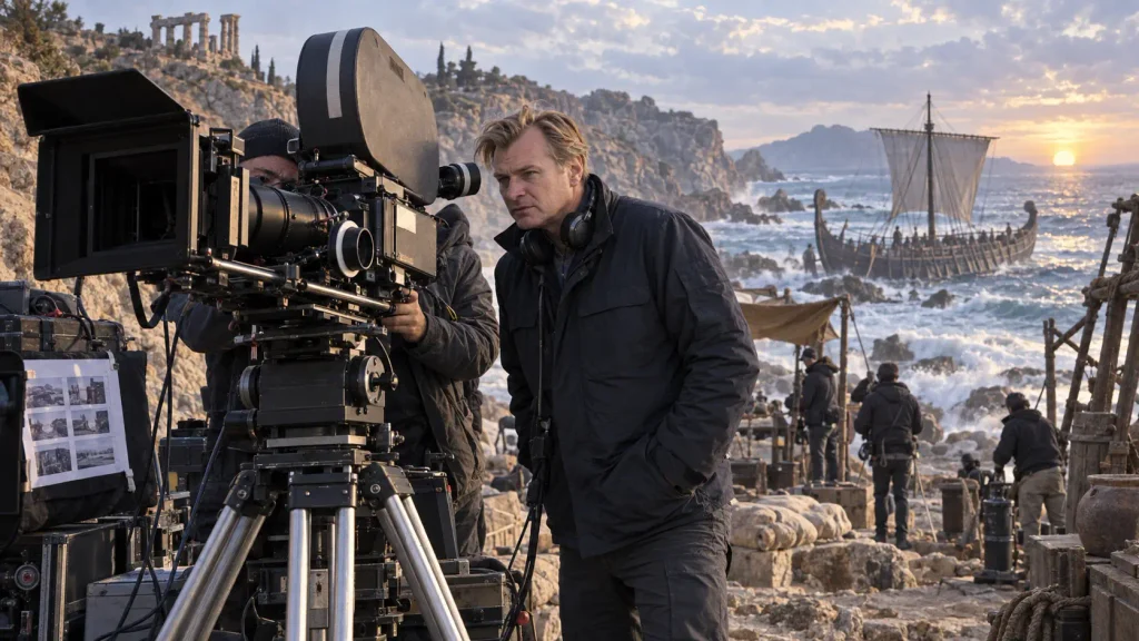 Christopher Nolan filming The Odyssey with an IMAX camera