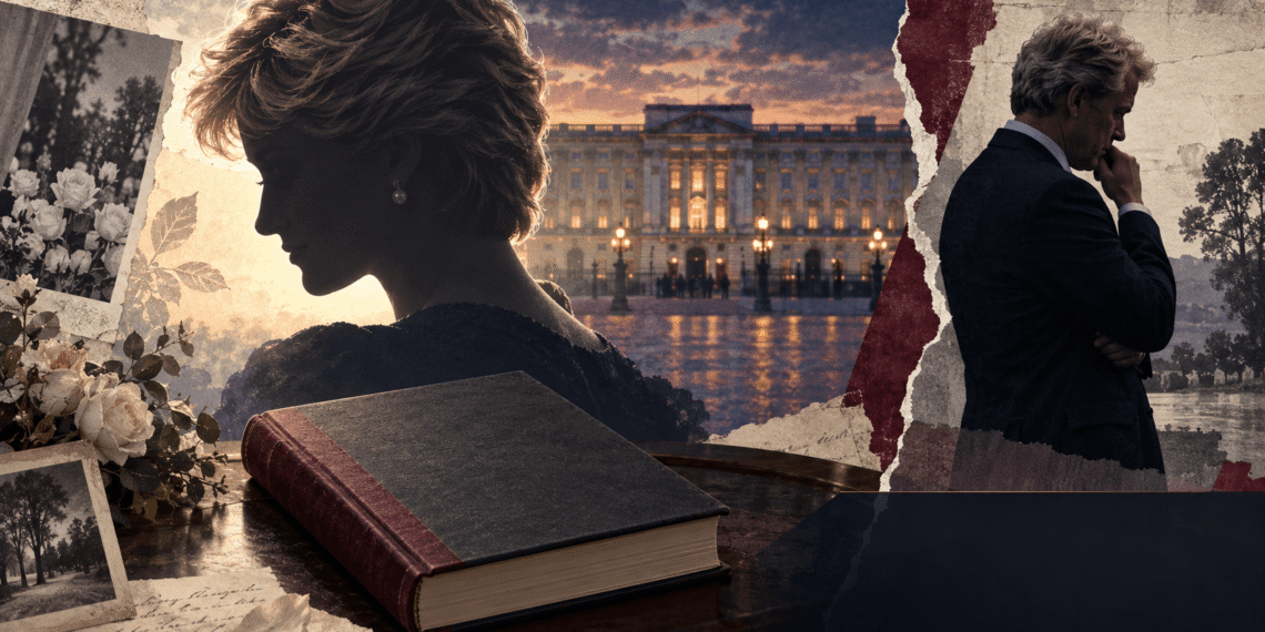 Editorial illustration representing Charles Spencer’s Swan Song memoir and the royal dispute over Princess Diana