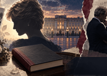Editorial illustration representing Charles Spencer’s Swan Song memoir and the royal dispute over Princess Diana