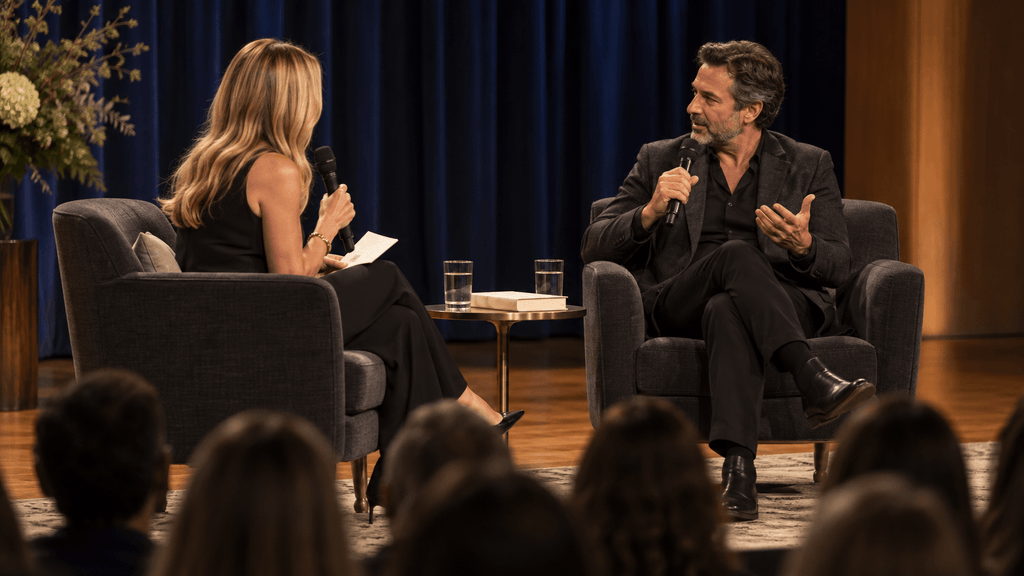 Jennifer Aniston interviewing Jim Curtis about his new book at 92NY