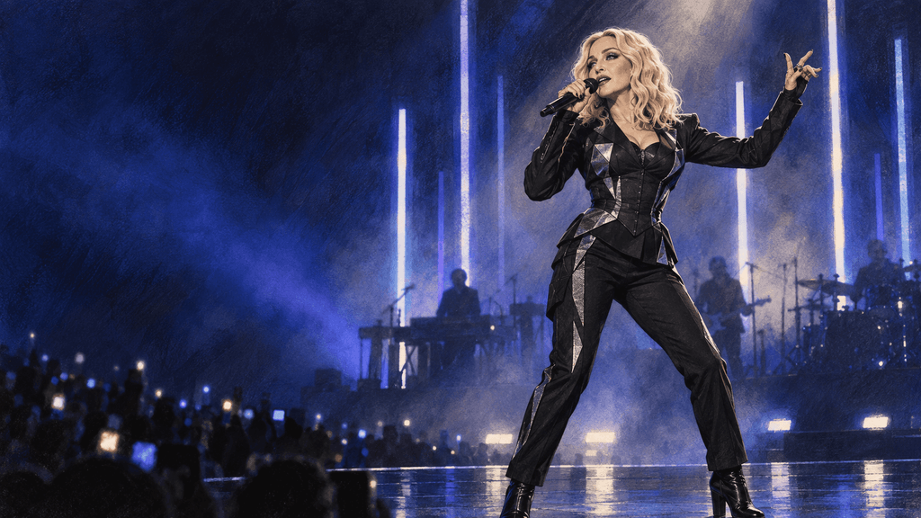 Madonna performing at a surprise New York concert in 2026