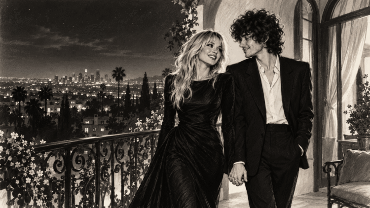 Editorial illustration of Miley Cyrus and Maxx Morando inspired by Let’s Get Married