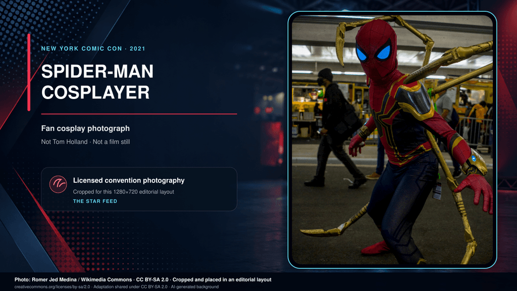 Spider-Man cosplayer posing at New York Comic Con