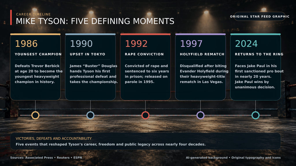 Timeline of major events in Mike Tyson’s boxing career and personal life